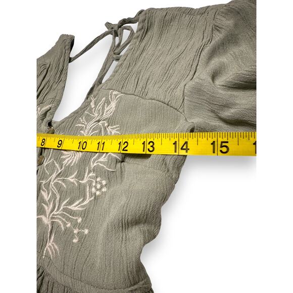 Japna Sage Green Floral Embroidery Ruffled Blouse Size Small - Picture 5 of 8